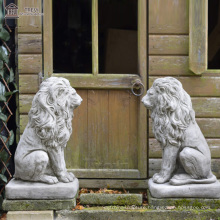 White Natural Stone Outdoor Sculpture Front Door Lion Statue